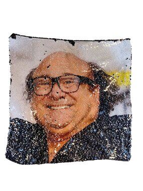 Reversible Sequin Pillowcase With Funny Face Print 15"x15" Black & White